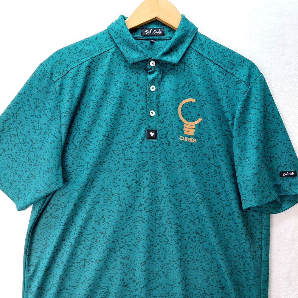 Bad Birdie Polo Shirt Mens L Green Camo Geometric AOP Golf Performance Stretch